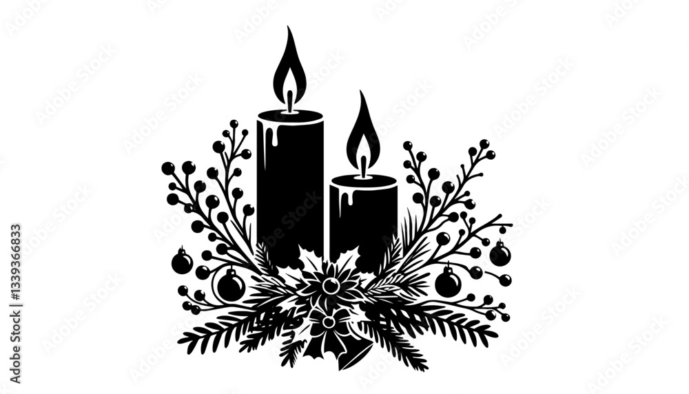 Obraz premium christmas candle arrangement in vintage silhouette style