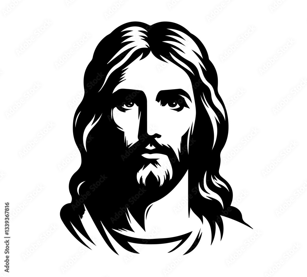 jesus christ portrait black and white religious engraving illustration jesus christ portrait black and white religious engraving illustration