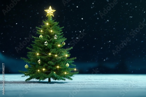 Wallpaper Mural Decorated Christmas Tree with Star Topper on Snowy Winter Night Torontodigital.ca