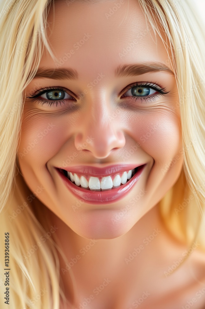 Smiling Young Woman with Long Blonde Hair and Bright Blue Eyes Smiling Young Woman with Long Blonde Hair and Bright Blue Eyes