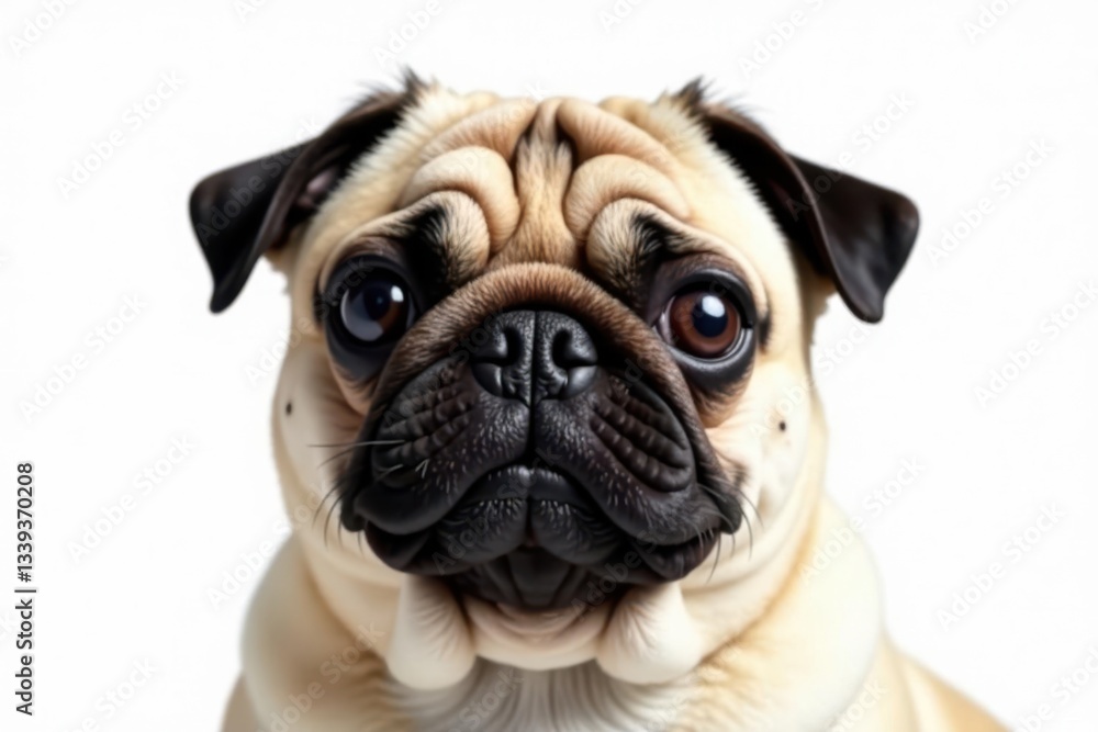 Adorable pug dog, isolated on white background, dog, canine portrait, companion animal Adorable pug dog, isolated on white background, dog, canine portrait, companion animal