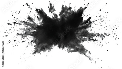 Explosive black powder burst effect isolated on white background. Black chalk explosion. Vector black powder.