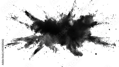 Explosive black powder burst effect isolated on white background. Black chalk explosion. Vector black powder.