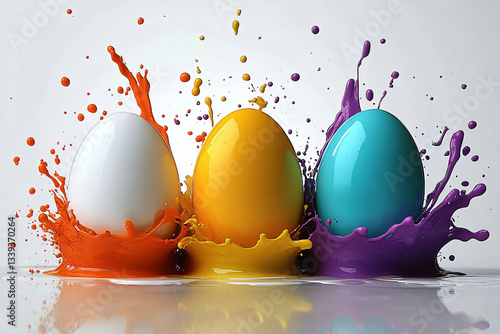 Wallpaper Mural Vibrant digital illustration of stylized easter eggs amid a colorful splash, ideal for Easter-themed designs, celebrations, and festive marketing. Torontodigital.ca
