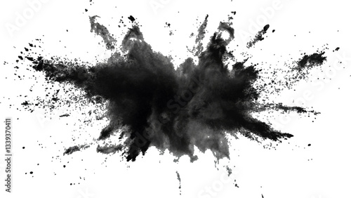 Explosive black powder burst effect isolated on white background. Black chalk explosion. Vector black powder.