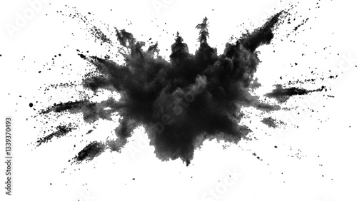 Explosive black powder burst effect isolated on white background. Black chalk explosion. Vector black powder.