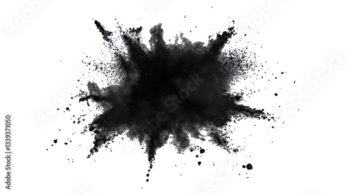 Explosive black powder burst effect isolated on white background. Black chalk explosion. Vector black powder.
