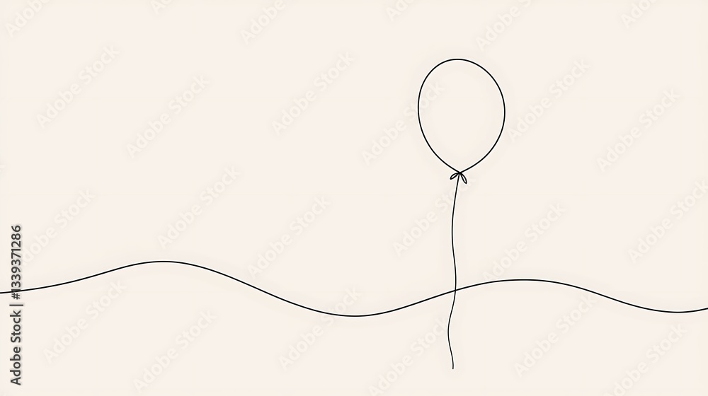 Abstract minimalist line drawing a balloon, capturing the simplicity Abstract minimalist line drawing a balloon, capturing the simplicity
