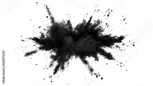 Explosive black powder burst effect isolated on white background. Black chalk explosion. Vector black powder.