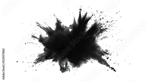 Explosive black powder burst effect isolated on white background. Black chalk explosion. Vector black powder.