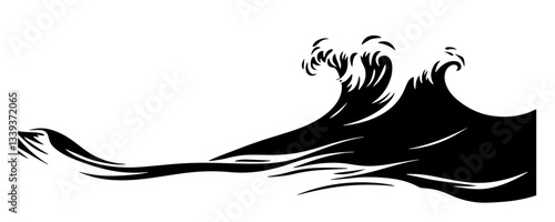 large ocean wave crashing in stylized minimalist black and white vector design