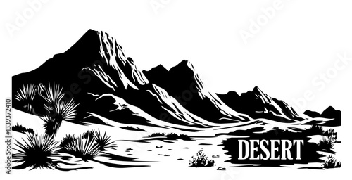 desert mountain landscape silhouette with text