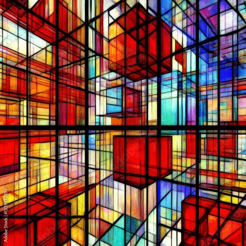 Wallpaper Mural Abstract Geometric Architecture: A Colorful Stained Glass Design Torontodigital.ca