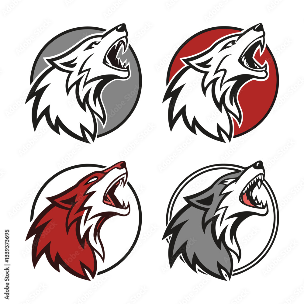 Obraz premium Set of Fierce Stylized Wolf Head Mascot Logos in Multiple Colors .