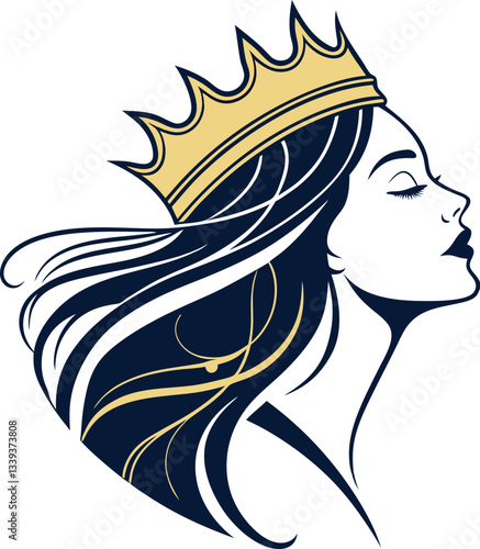 Elegant Queen Crown Portrait - Royal Woman Illustration
