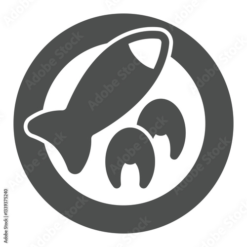 Fillet, fish on plate and knife solid icon, fishery cooking concept. Vector graphics. Fresh fish dish sign on white background, glyph style icon for mobile or web design.