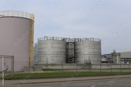Alcohol storage tanks. Sugar beet processing.