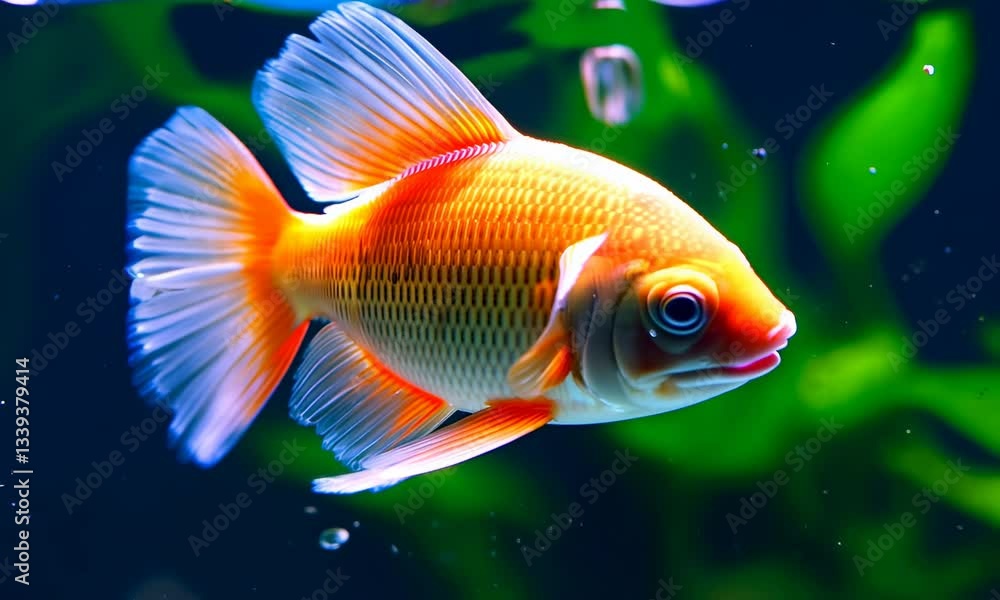 Goldfish swimming in aquarium with bubbles Goldfish swimming in aquarium with bubbles
