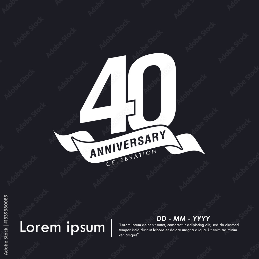 Fototapeta premium 60th years anniversary celebration emblem. white anniversary logo isolated with ribbon on black background. monotone color. vector illustration template design for web, flyers, poster, greeting card 