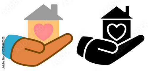 icon of hands holding a house with a heart sign, simple flat style, illustration, logo sign symbol pictogram template, for ui or ux isolated on white for mobile app, editable