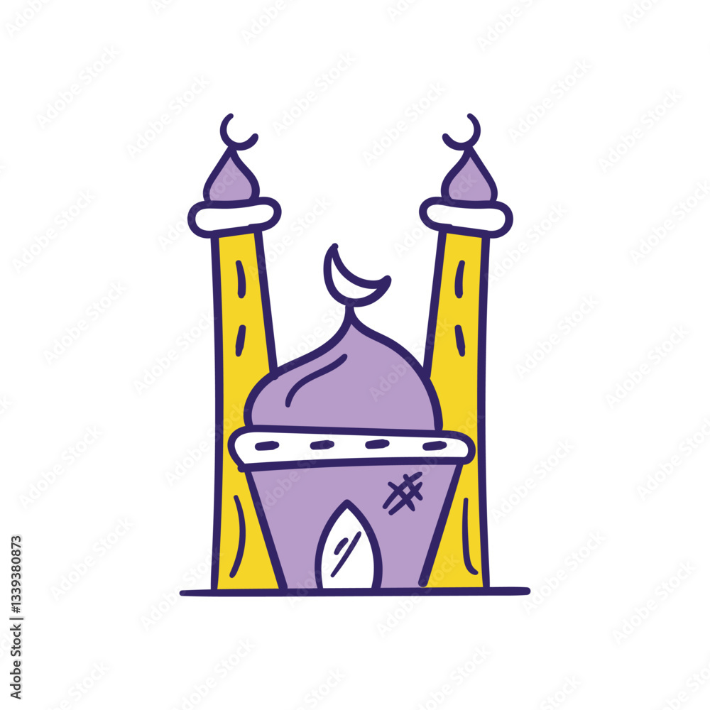 Mosque color line doodle icon with white background vector stock illustration Mosque color line doodle icon with white background vector stock illustration