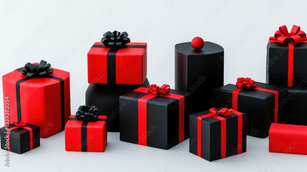 Fototapeta premium Elegant Red and Black Gift Boxes Arrangement