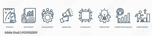 Business Development banner web icon vector illustration concept with icon of strategy, investment, management, marketing, technology, innovation, competitor analysis and improvement