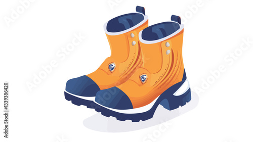 Digital illustration of a pair of boots. The boots are primarily orange with blue accents on the toe and heel areas. They appear to be ankle-high with zippers on the sides.  The style suggests
