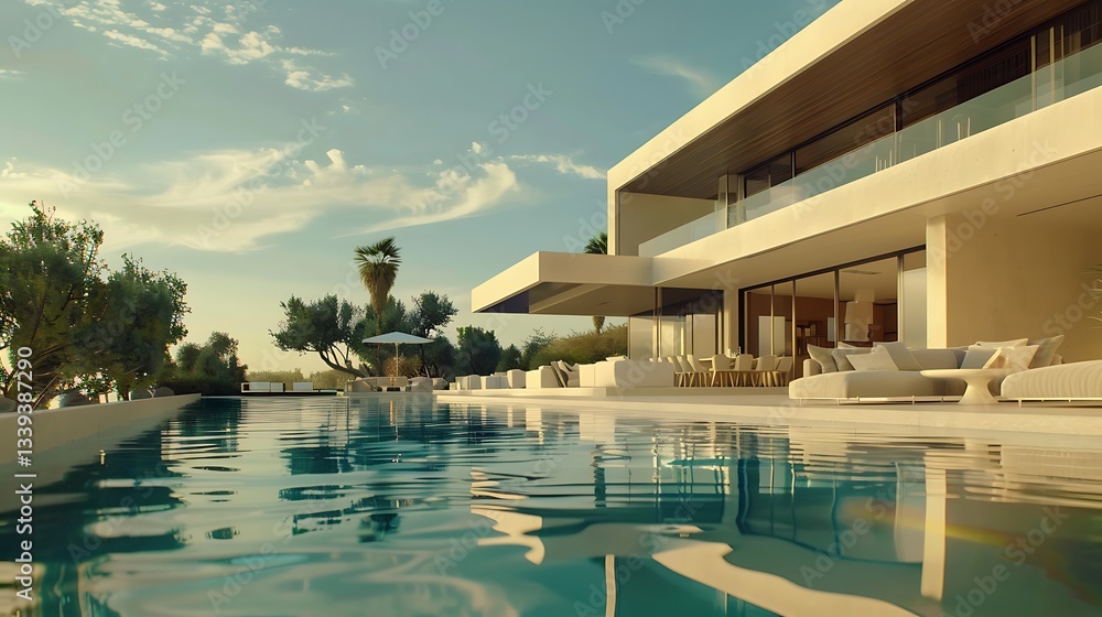 Fototapeta premium Luxury villa with swimming pool. 3d rendering.