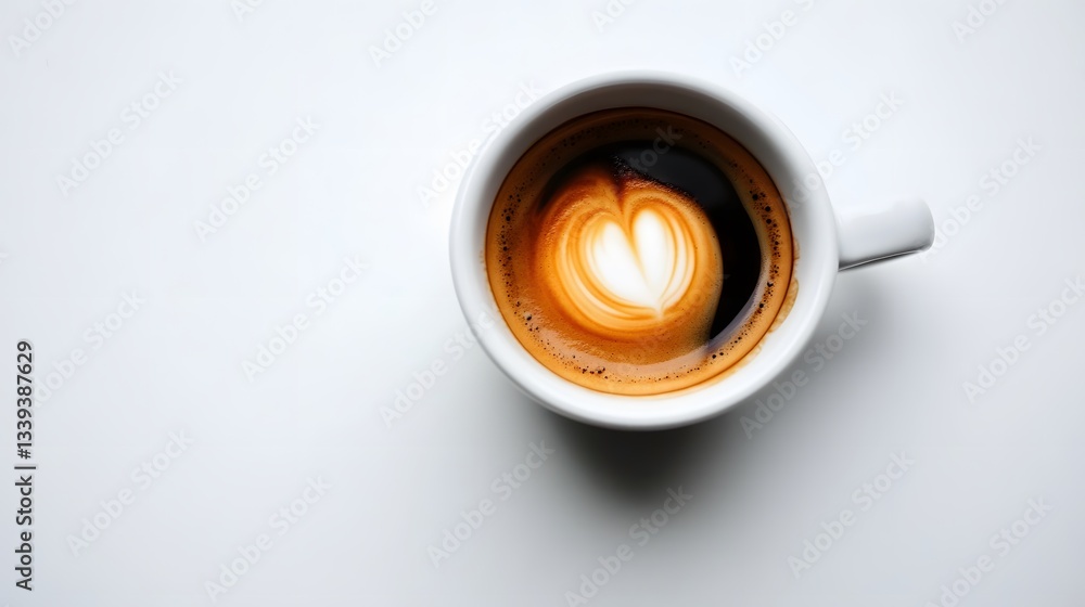 Overhead View of Coffee Cup with Heart Latte Art Overhead View of Coffee Cup with Heart Latte Art