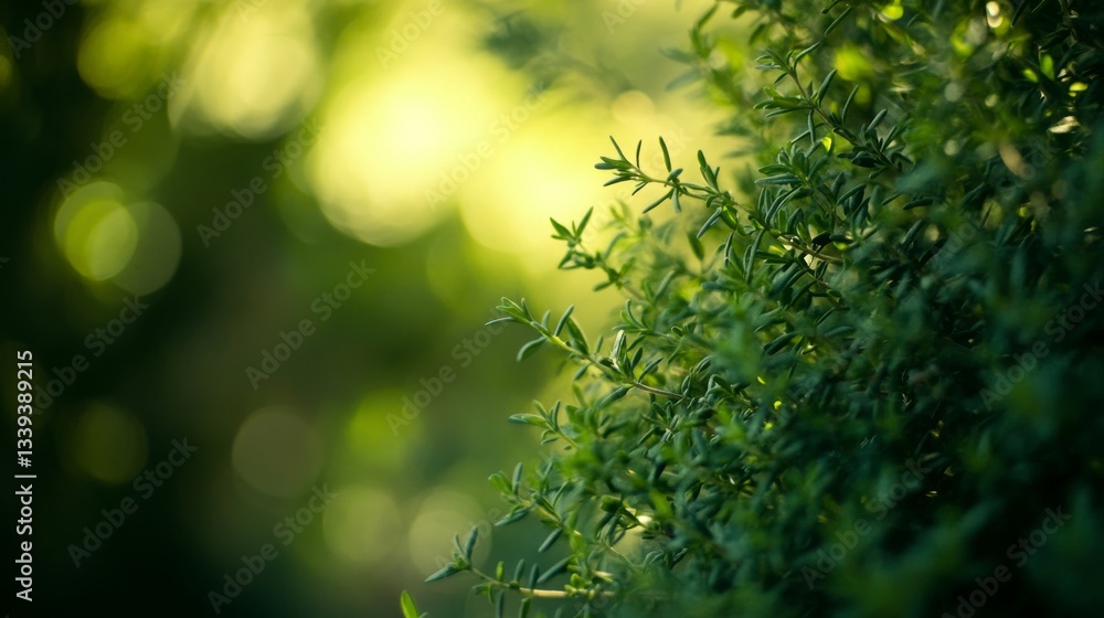 Lush Green Leaves with Soft Bokeh Background in Natural Setting Lush Green Leaves with Soft Bokeh Background in Natural Setting