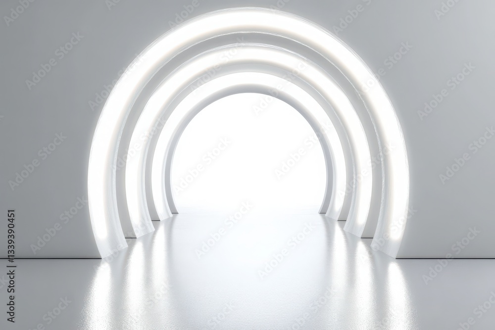 Fototapeta premium Glowing circular archway with glossy finish against gray background