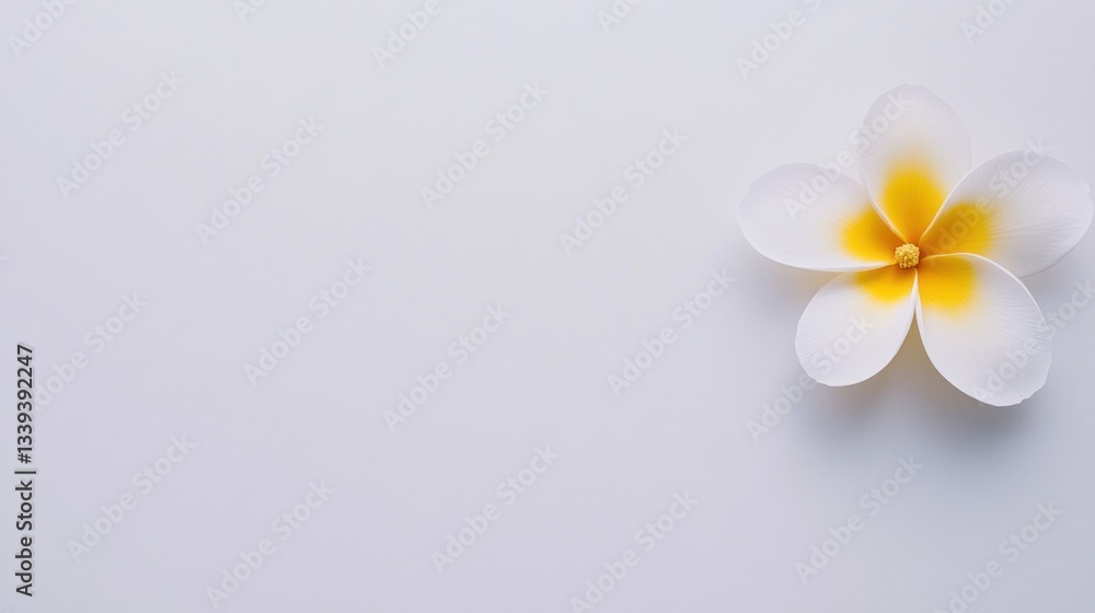 Serene White Plumeria Blossom on a Minimalist Background Serene White Plumeria Blossom on a Minimalist Background