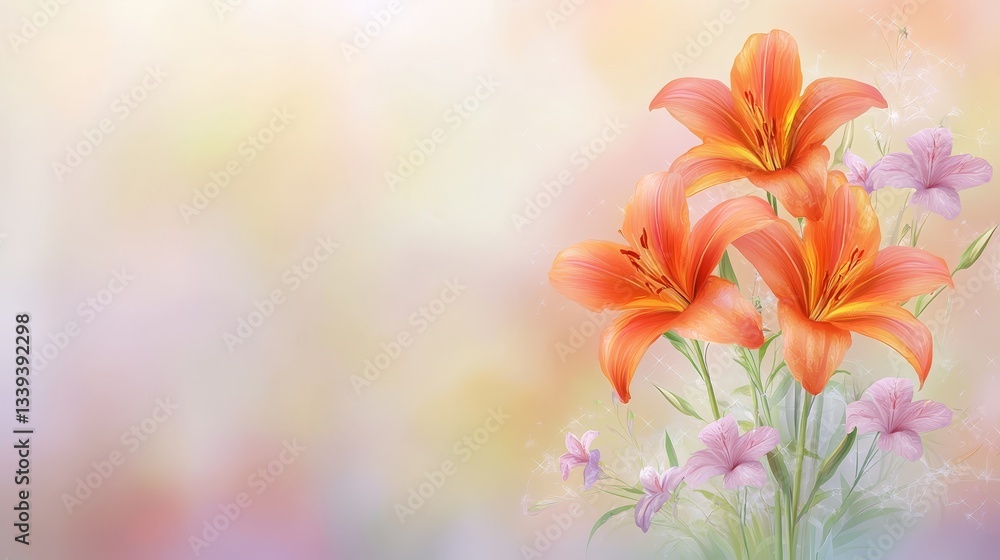 Fototapeta premium A stunning display of orange and pink flowers, burst of floral beauty in vivid shades