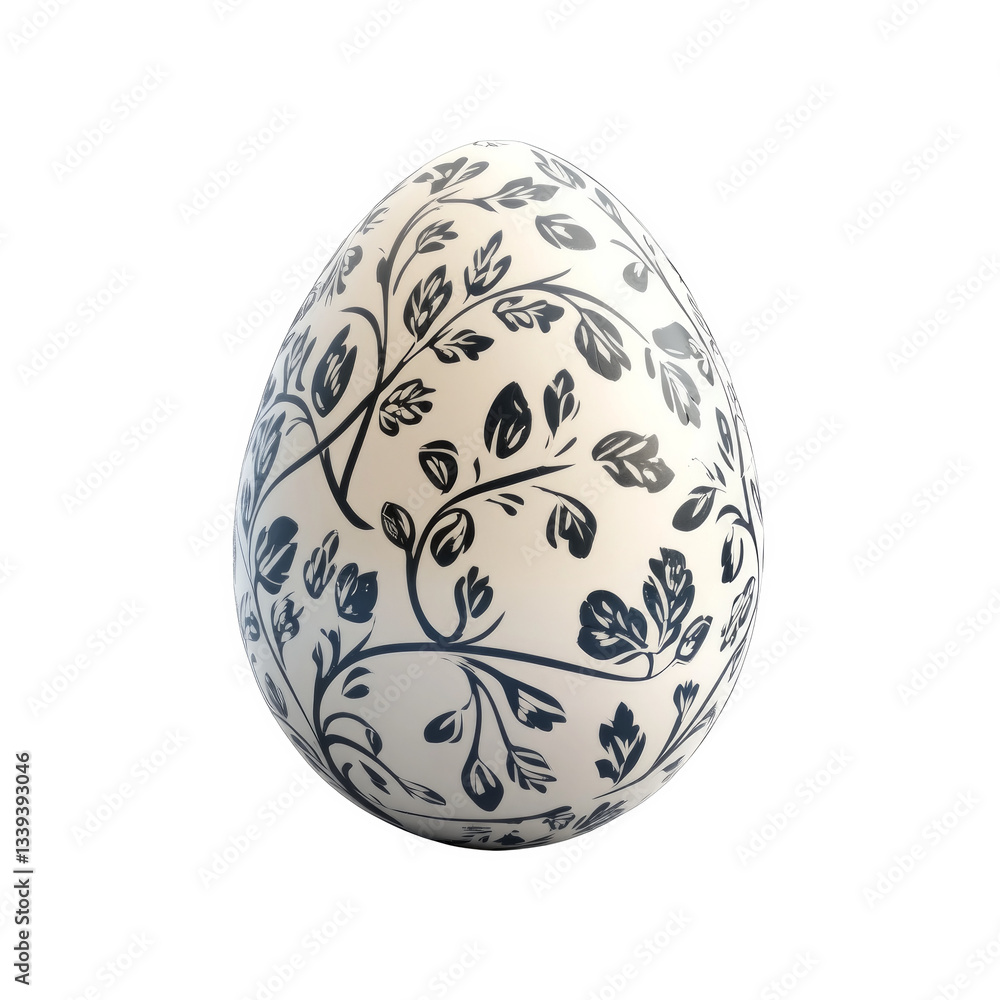 Easter egg decorated with natural leaf patterns, transparent background Easter egg decorated with natural leaf patterns, transparent background