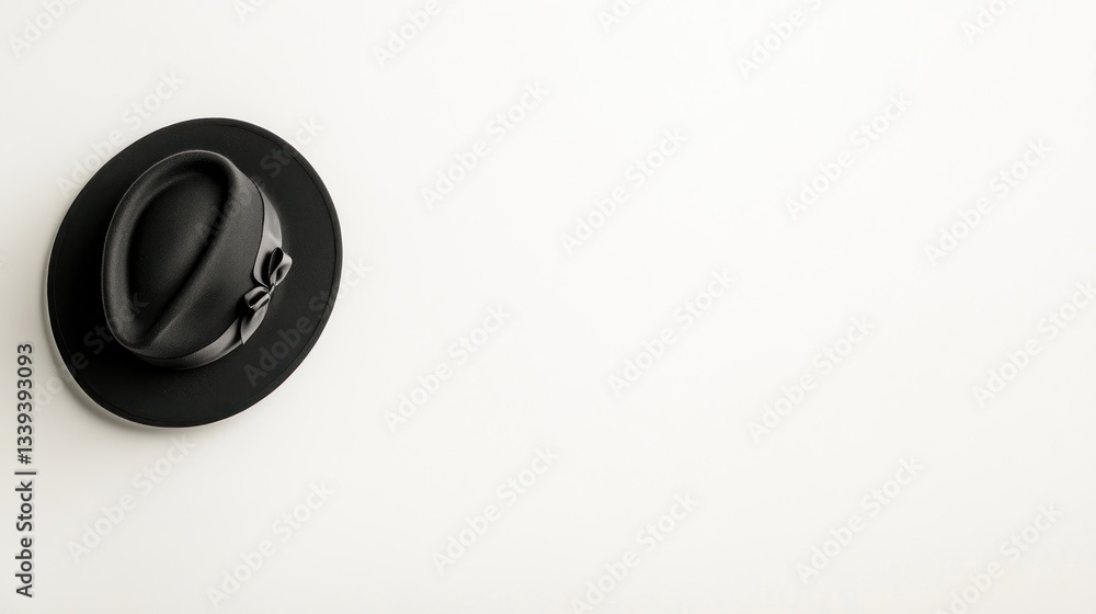 Elegant Black Fedora Hat on White Background Elegant Black Fedora Hat on White Background