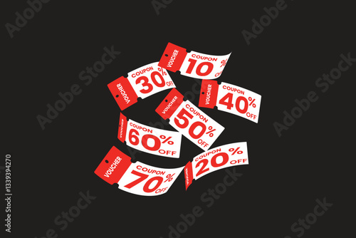 Voucher card cash back template design with coupon code promotion. Promotion and gift voucher coupon.
Flying Red voucher with white background. Special premium price offers sale coupon.