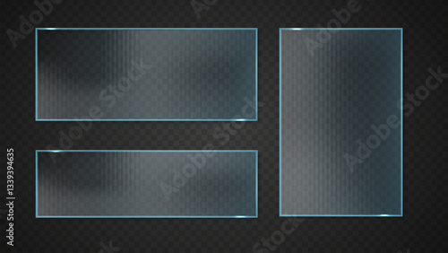 Ribbed glass effect. Glossy wavy banners with light reflection sheet. Blurred soft glass ribbed plate. Glass ribbed banner isolated