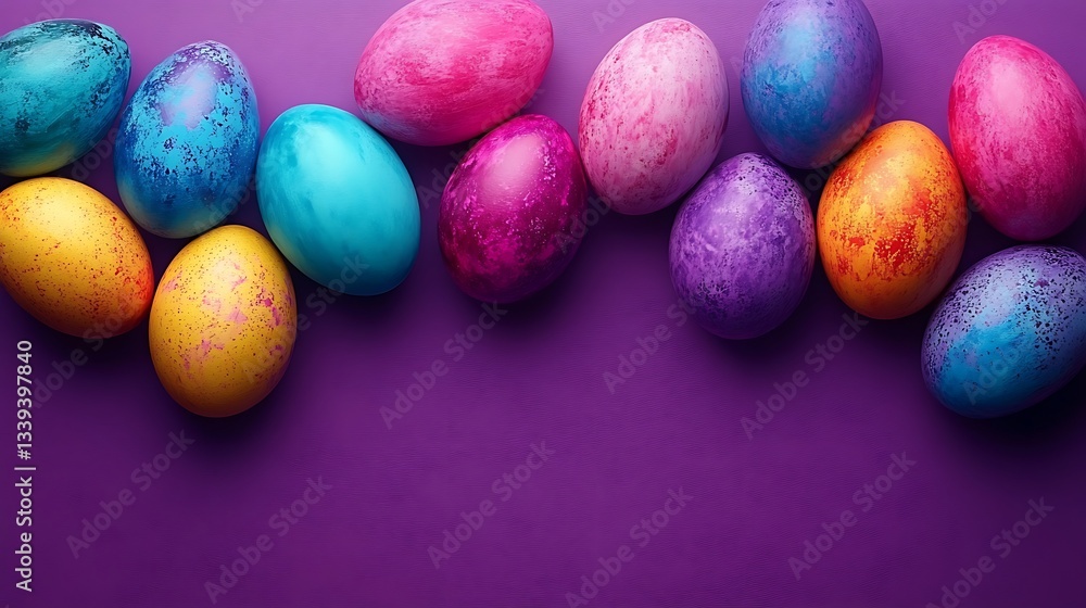 Colorful Easter eggs on purple background. Colorful Easter eggs on purple background.