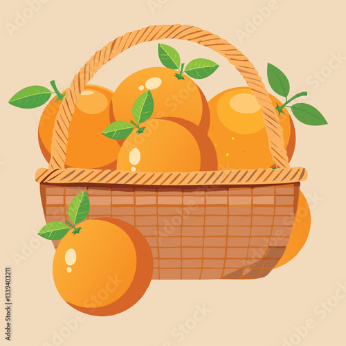 Tropical Oranges in a Woven Basket .