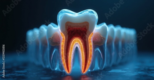 Detailed illustration of a human tooth structure showcasing enamel, dentin, and pulp elements