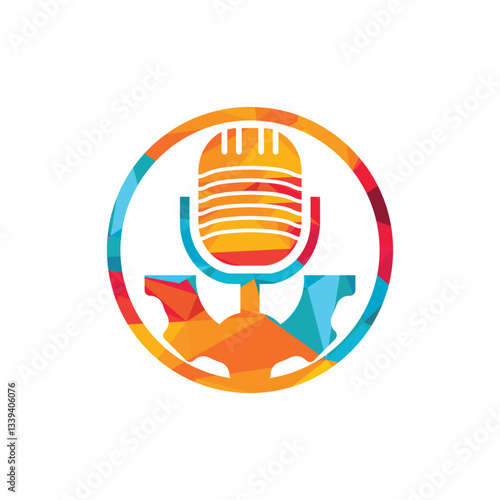 Gear podcast vector logo design template. Cog wheel and mic icon design.