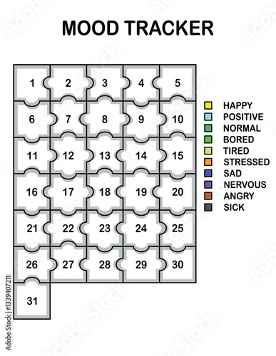Mood tracker in pixels. Calendar munthly, yearly, weekly, dayly organizer. Calendar for personal and work issues. Feelings Planner, habit tracker. Vector illustration.