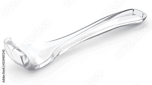 Close-up studio shot of a single, transparent plastic spoon against a white background. The spoon is smooth, with a curved handle and a shallow bowl. The plastic appears clear and shiny, with