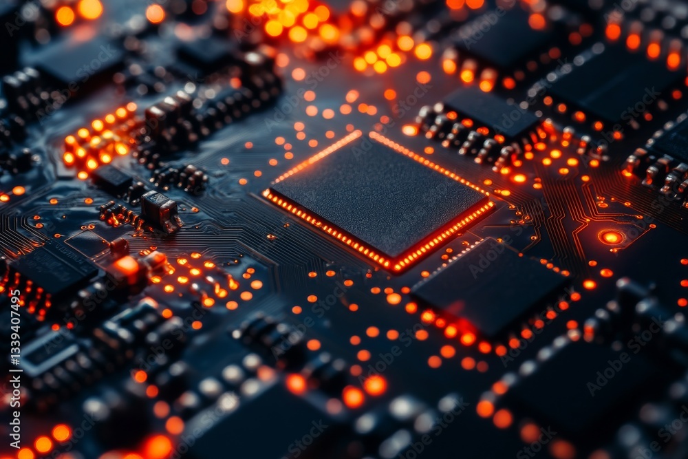 Fototapeta premium Abstract Technology Background with Circuit Board and Glowing Lights