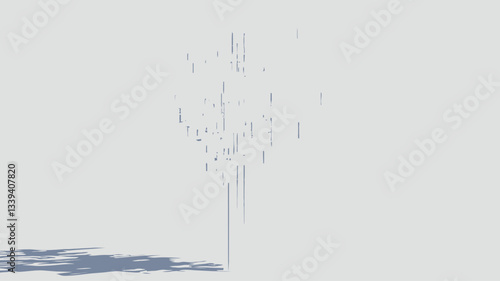The image shows a tall, slender, white structure resembling a stylized tree or antenna against a light gray background. The structure has a central pole with branching, lattice-like elements