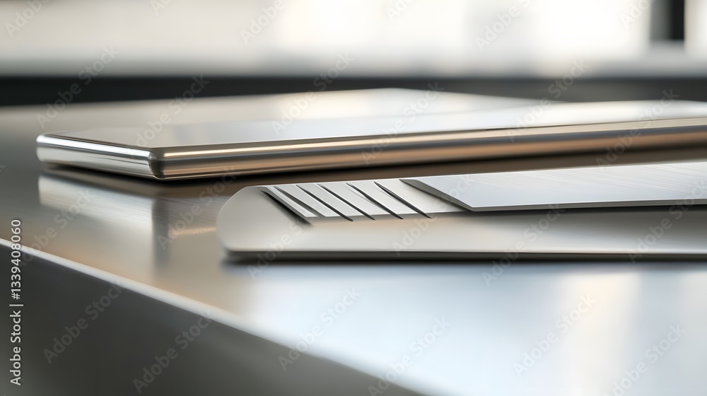 Sleek metallic phone and papers on a table Sleek metallic phone and papers on a table