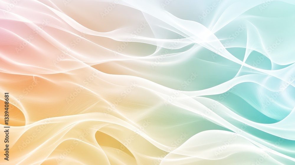 Obraz premium Abstract design of delicate waves and soft hues in pastel colors, creating a sense of tranquility and emotional balance. Copy space.