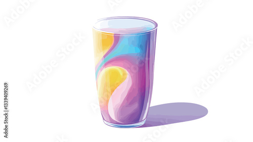 Digital illustration of a tall glass containing a vibrant, pastel-colored liquid. The liquid features a swirling pattern of pink, yellow, blue, and white, creating an abstract and visually