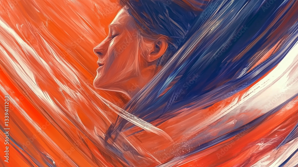 Abstraction with a girl inside in bright colors